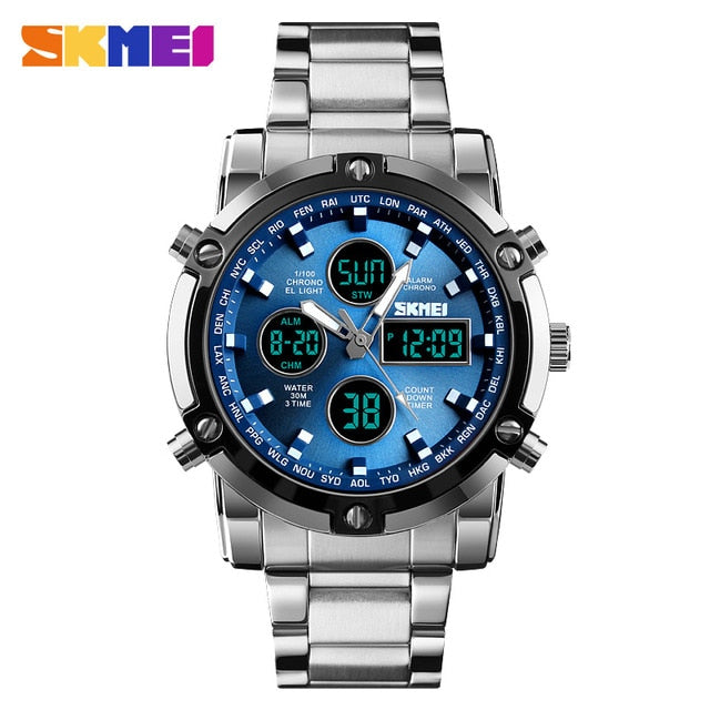 Analog Digital Watches Men Led Full Steel Male Clock Men Military Wristwatch Quartz Sports Watch reloj hombre 2018 SKMEI
