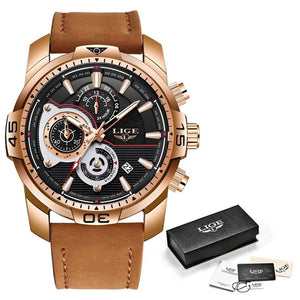 2019 LIGE Mens Watches Top Brand Luxury Casual Leather Quartz Clock Male Sport Waterproof Watch Gold Watch Men Relogio Masculino